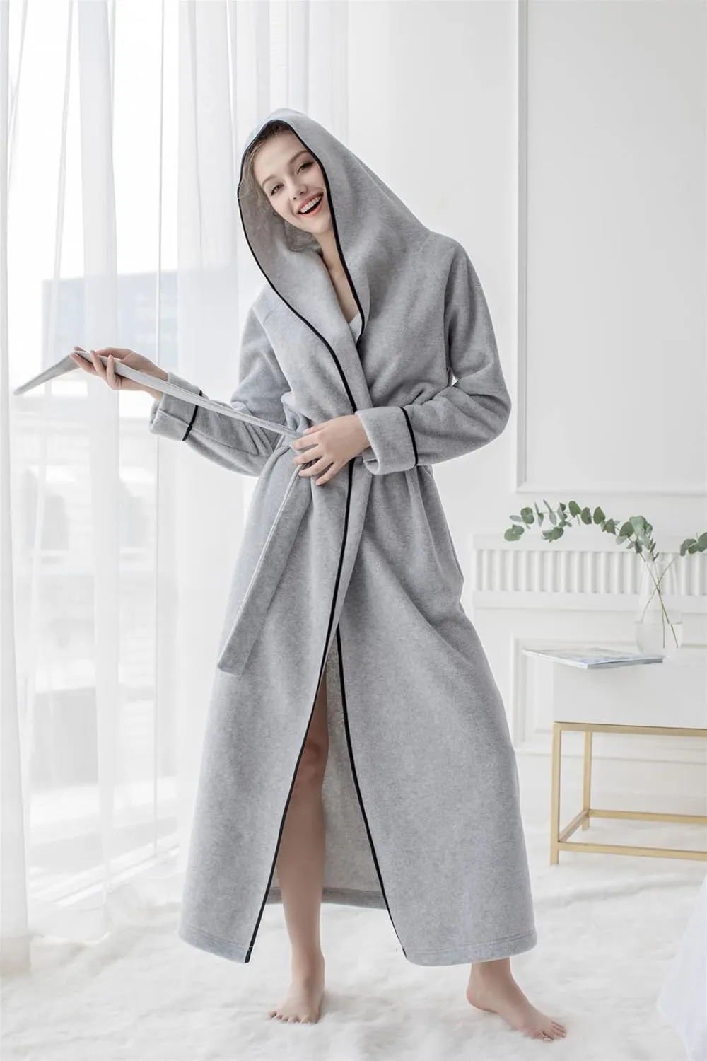 7 VEILS Women and Men MicroFleece Ultra Long Robe Floor-Length Hooded Bathrobes Lounge wear