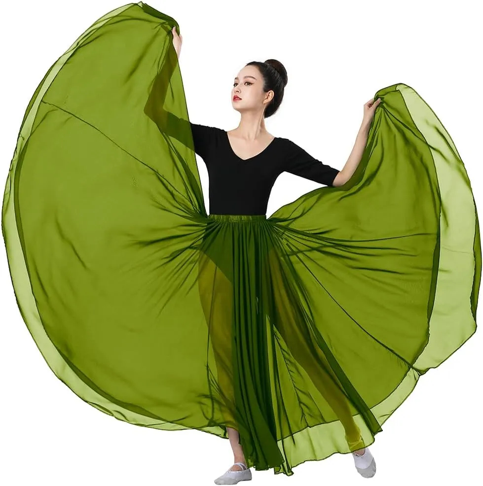 720 Silky Sheer Chiffon Elastic Waist Long Dance Skirt for Belly Ballet Photography Performance Maxi Skirt