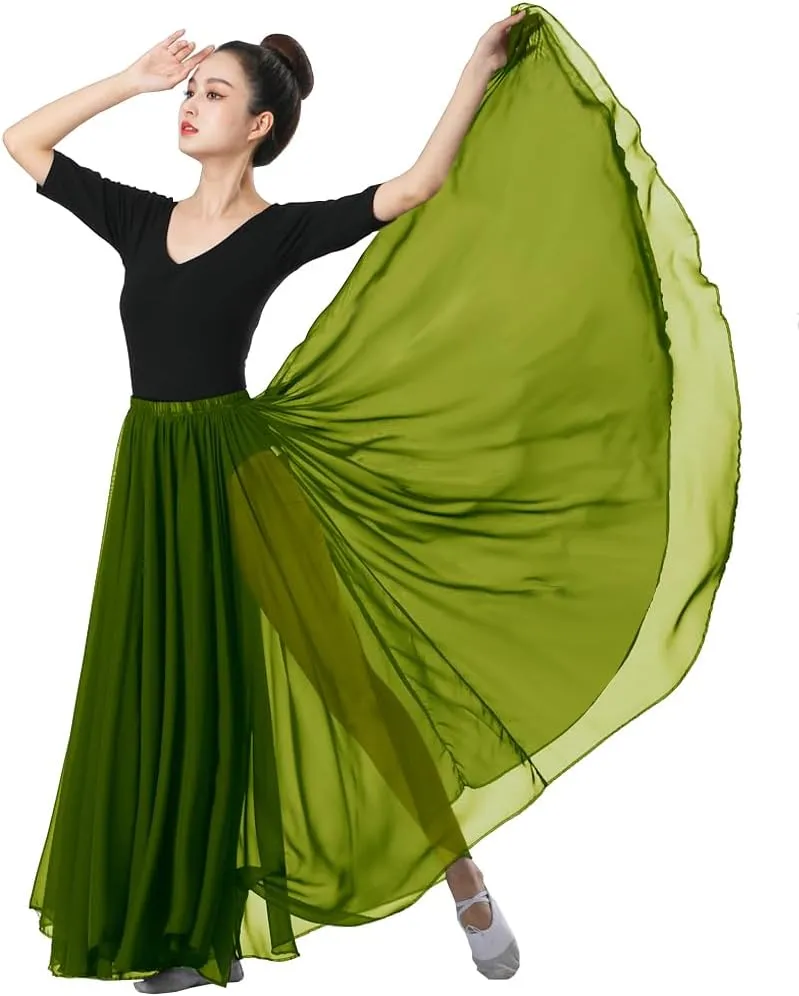 720 Silky Sheer Chiffon Elastic Waist Long Dance Skirt for Belly Ballet Photography Performance Maxi Skirt