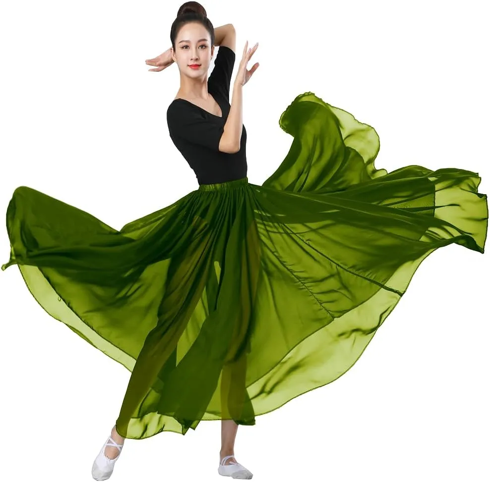 720 Silky Sheer Chiffon Elastic Waist Long Dance Skirt for Belly Ballet Photography Performance Maxi Skirt