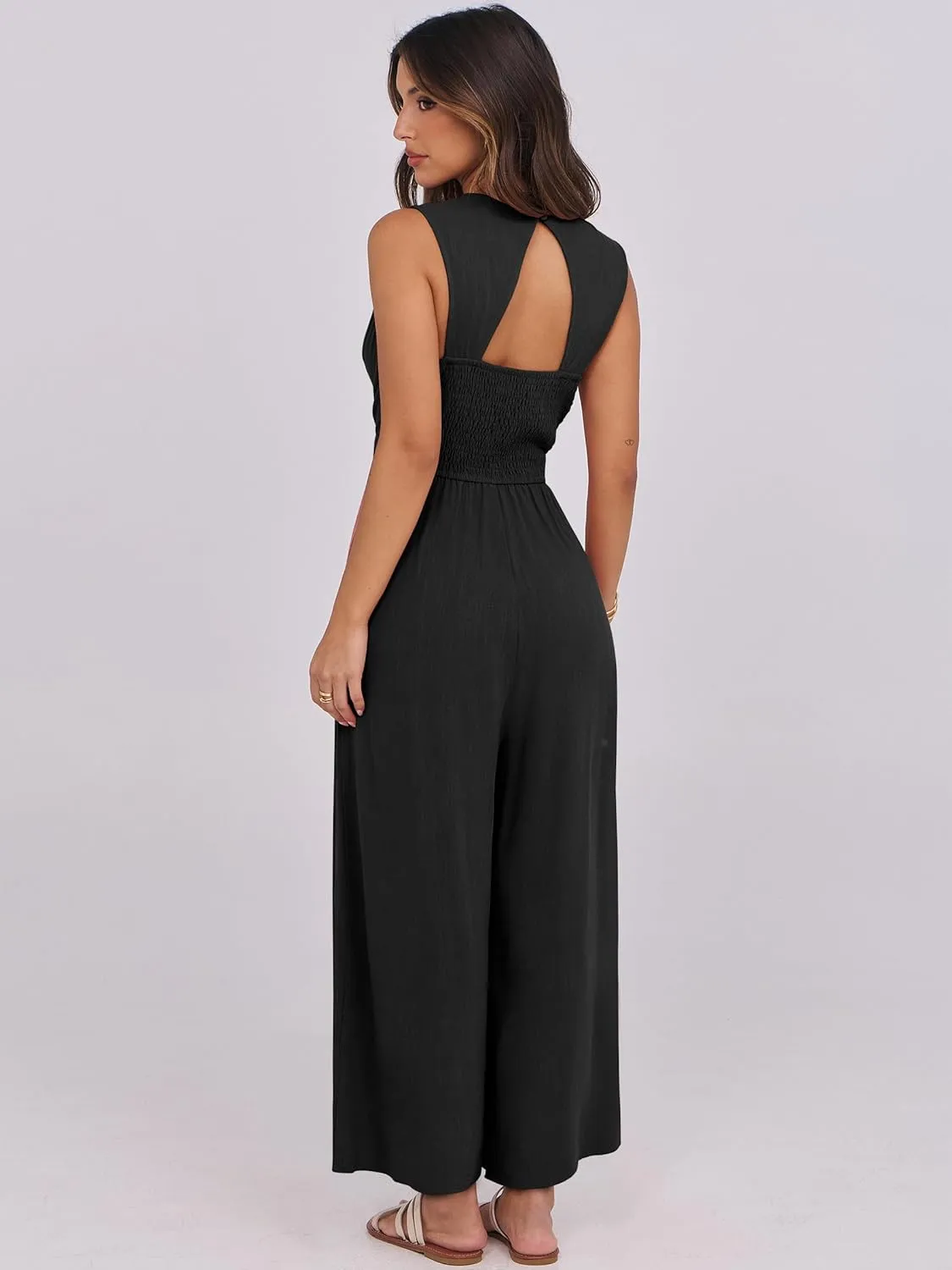 ANRABESS Women Jumpsuits Sleeveless V Neck Elegant Dressy Casual Backless One Piece Pants Romper 2025 Summer Outfits