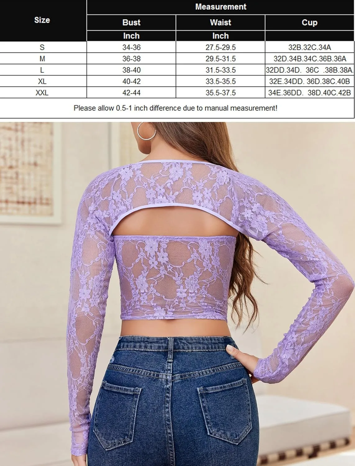 Avidlove Women's Mesh Tops Lace Long Sleeve Going Out Tops Square Neck Crop Top Shirt Strapless Tube Top and Bolero Set