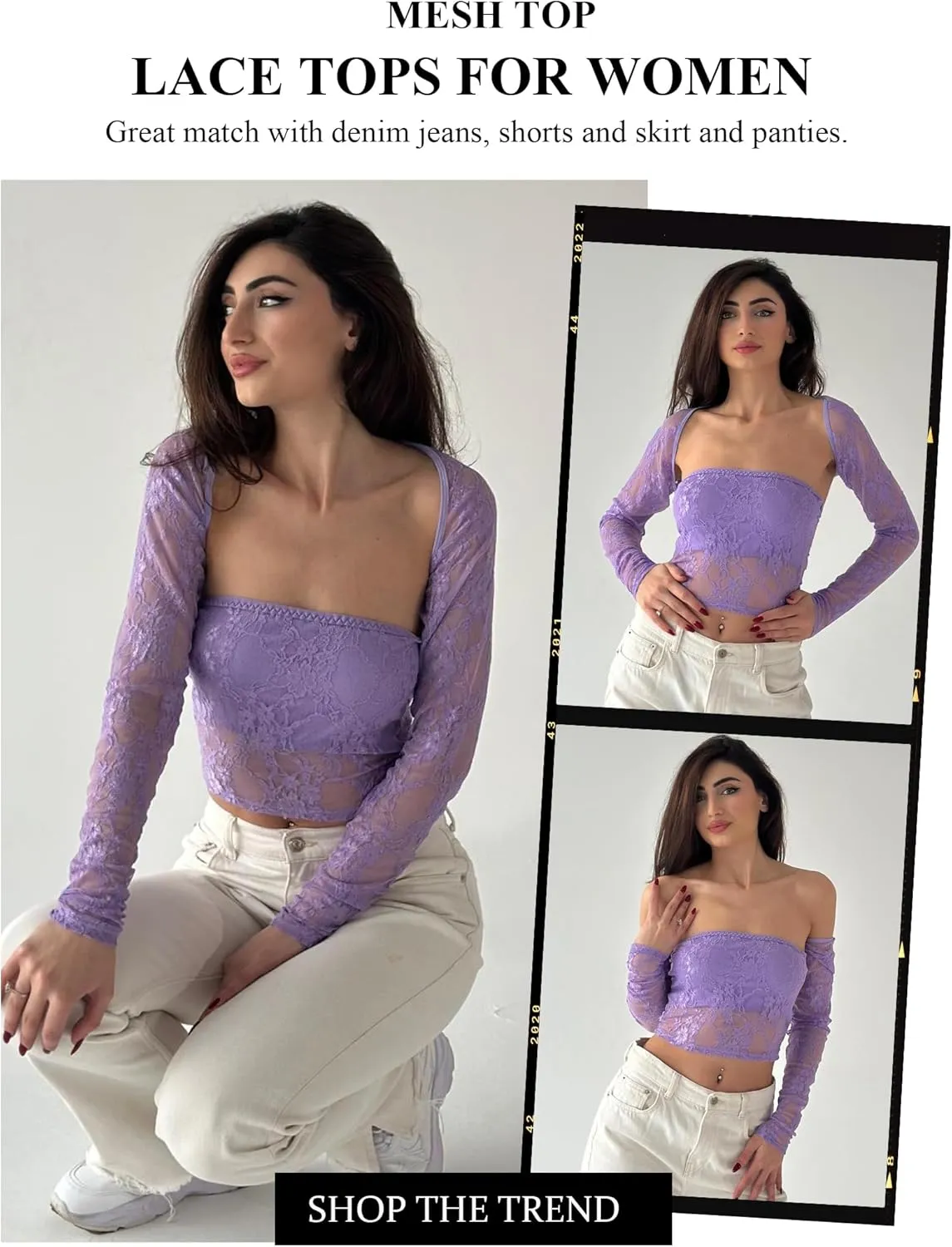 Avidlove Women's Mesh Tops Lace Long Sleeve Going Out Tops Square Neck Crop Top Shirt Strapless Tube Top and Bolero Set