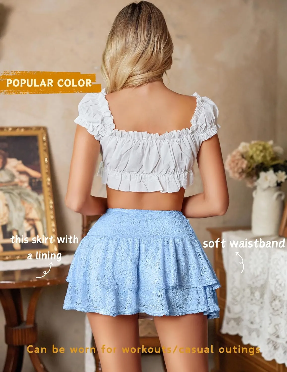 Avidlove Women's Pleated Mini Skirt Lace High Waisted Ruffles Lingerie Short Skirts
