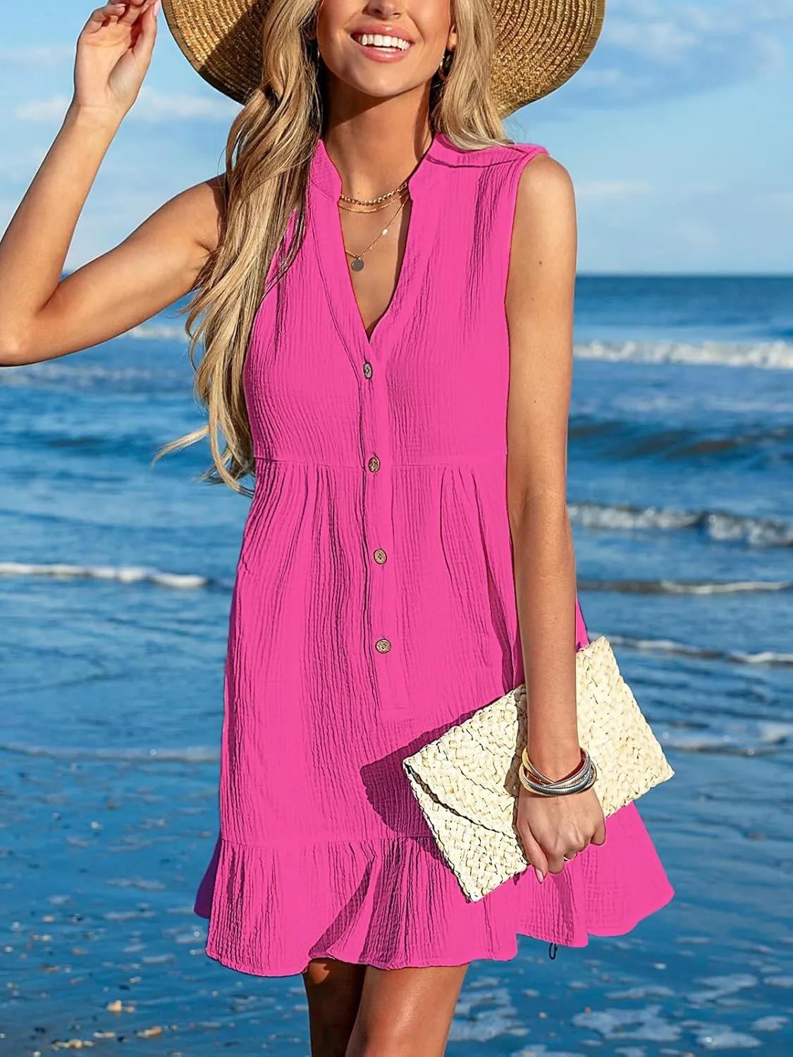 CUPSHE Women Swimsuit Coverup 100% Cotton Ruffle Hem Beach Cover Up Dresses