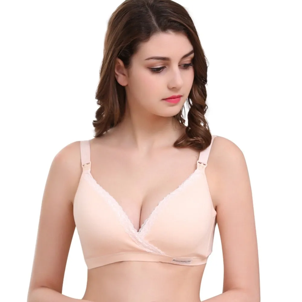 Jlong Cotton Breast Feeding Maternity Nursing Bra Pregnant Wire Free Front Button Open Bra Mothers Underwear Clothing