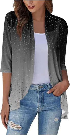 Long Sleeve Kimono for Womens Lightweight 3/4 Sleeve Cardigans Retro Print Jackets Casual Duster Blouse Tops Coat