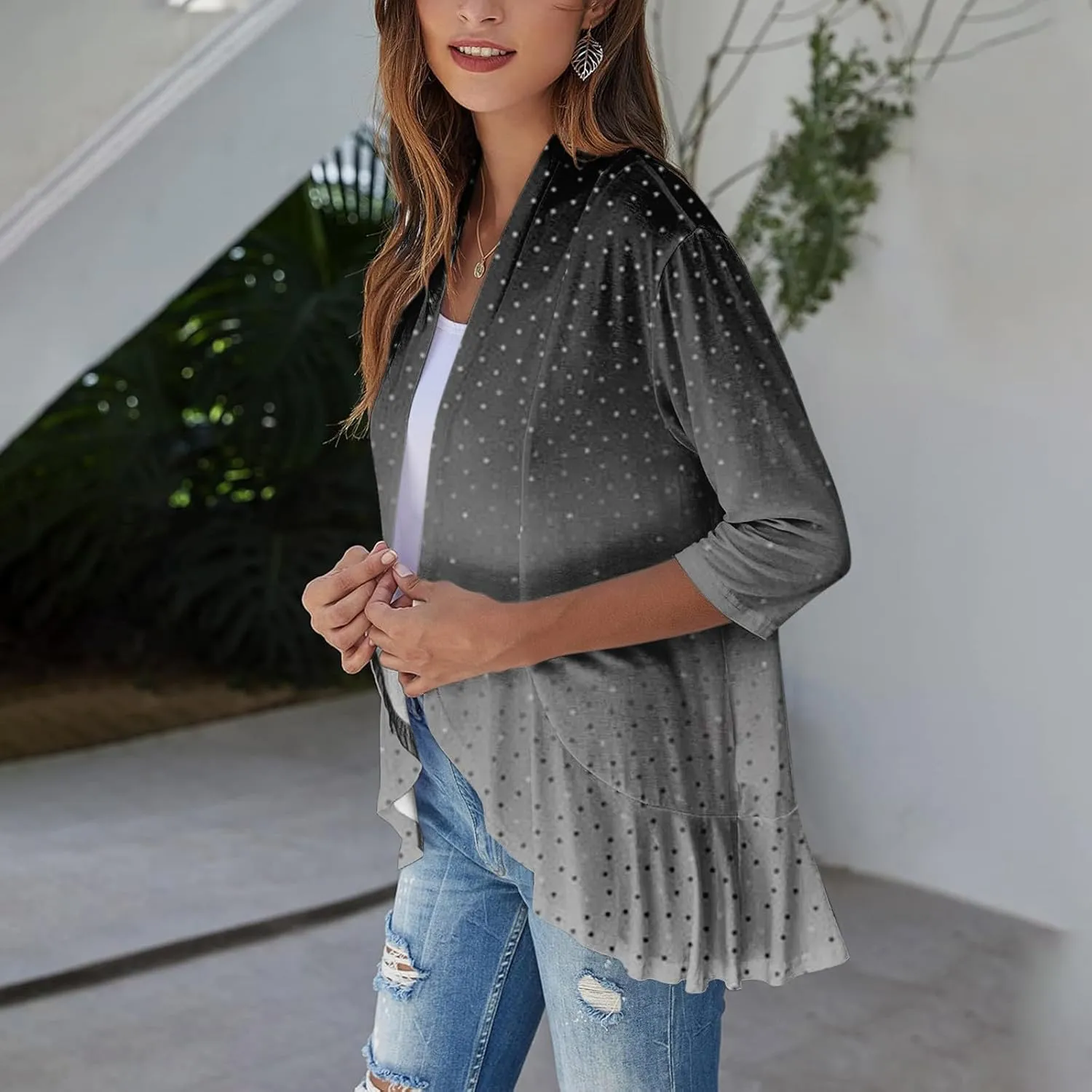 Long Sleeve Kimono for Womens Lightweight 3/4 Sleeve Cardigans Retro Print Jackets Casual Duster Blouse Tops Coat