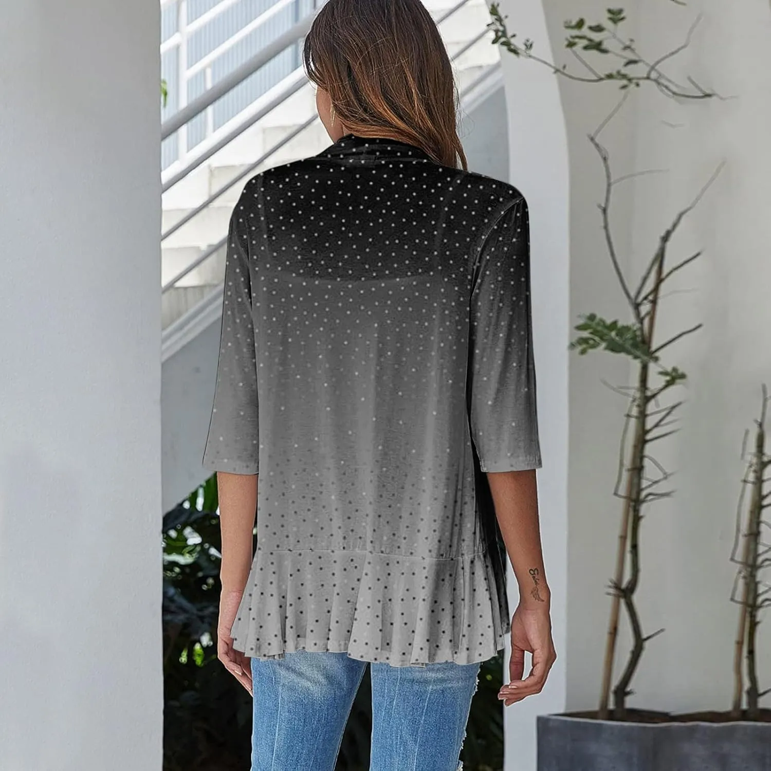 Long Sleeve Kimono for Womens Lightweight 3/4 Sleeve Cardigans Retro Print Jackets Casual Duster Blouse Tops Coat