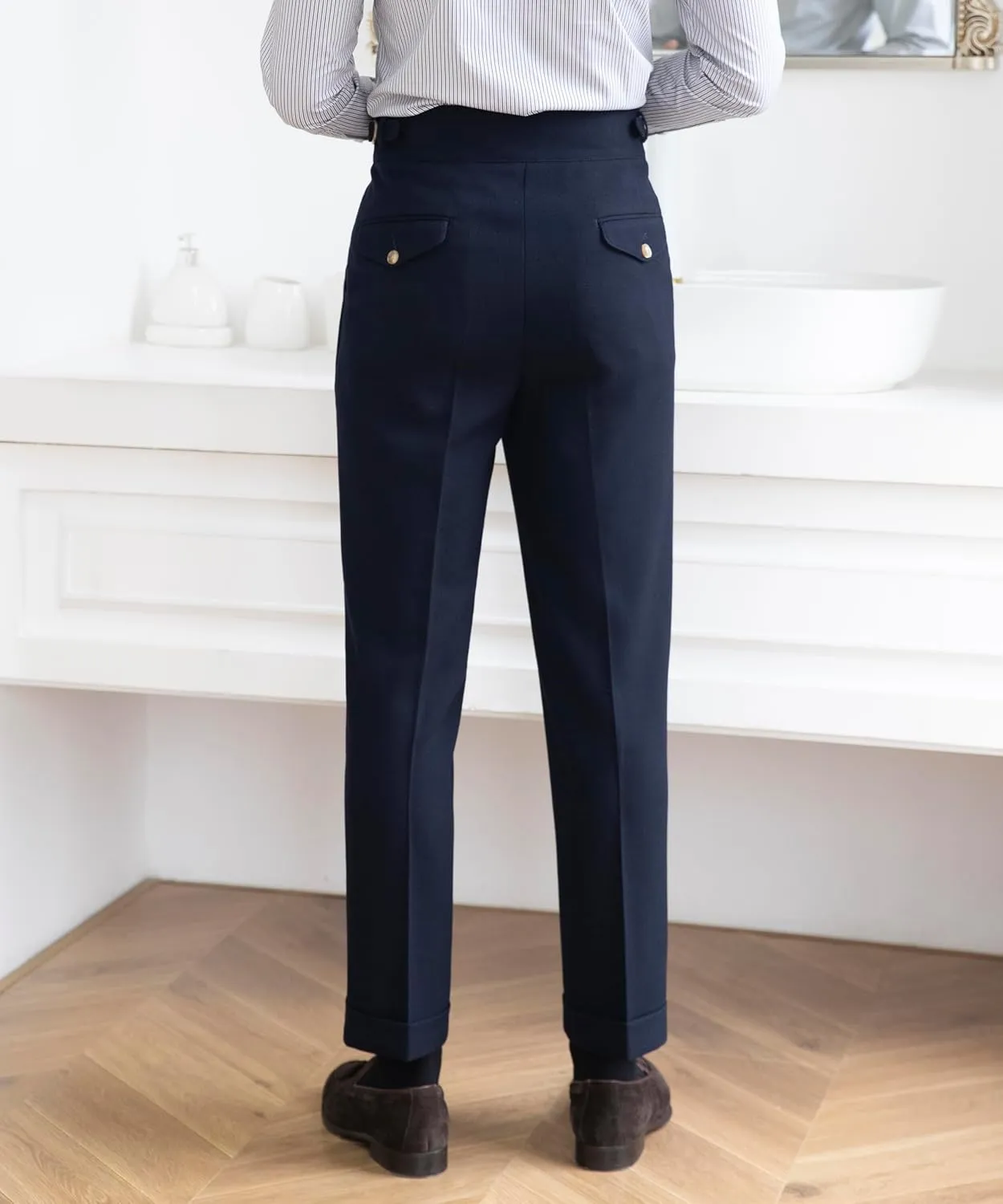 Men's Classic Gurkha Naples Italian Style Dress Pants No Need to tie a Belt