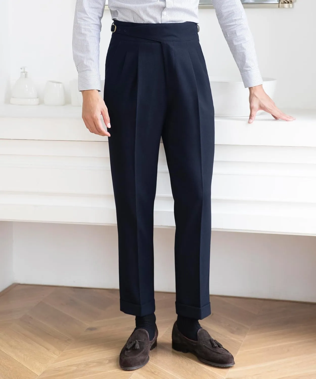 Men's Classic Gurkha Naples Italian Style Dress Pants No Need to tie a Belt