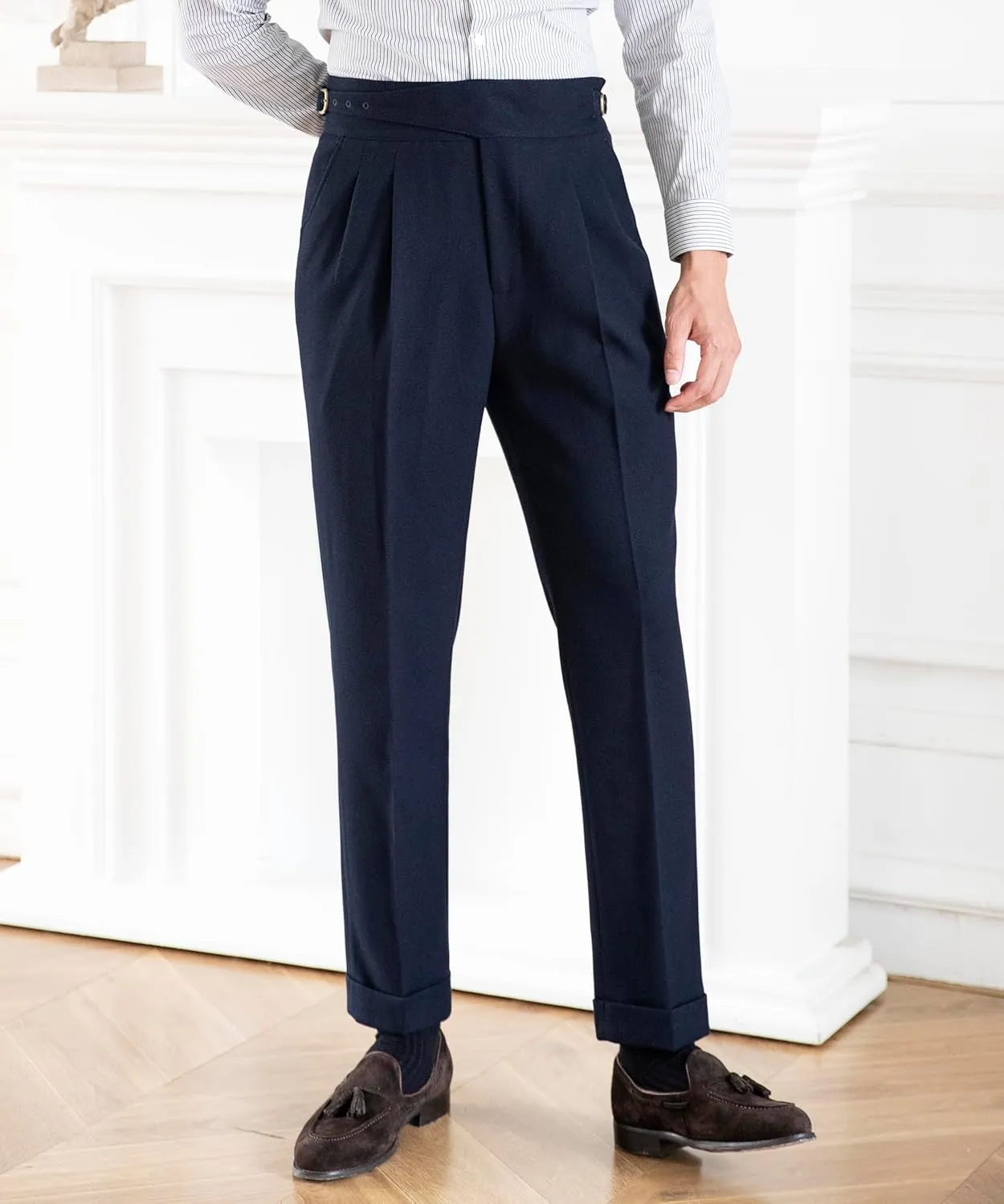 Men's Classic Gurkha Naples Italian Style Dress Pants No Need to tie a Belt