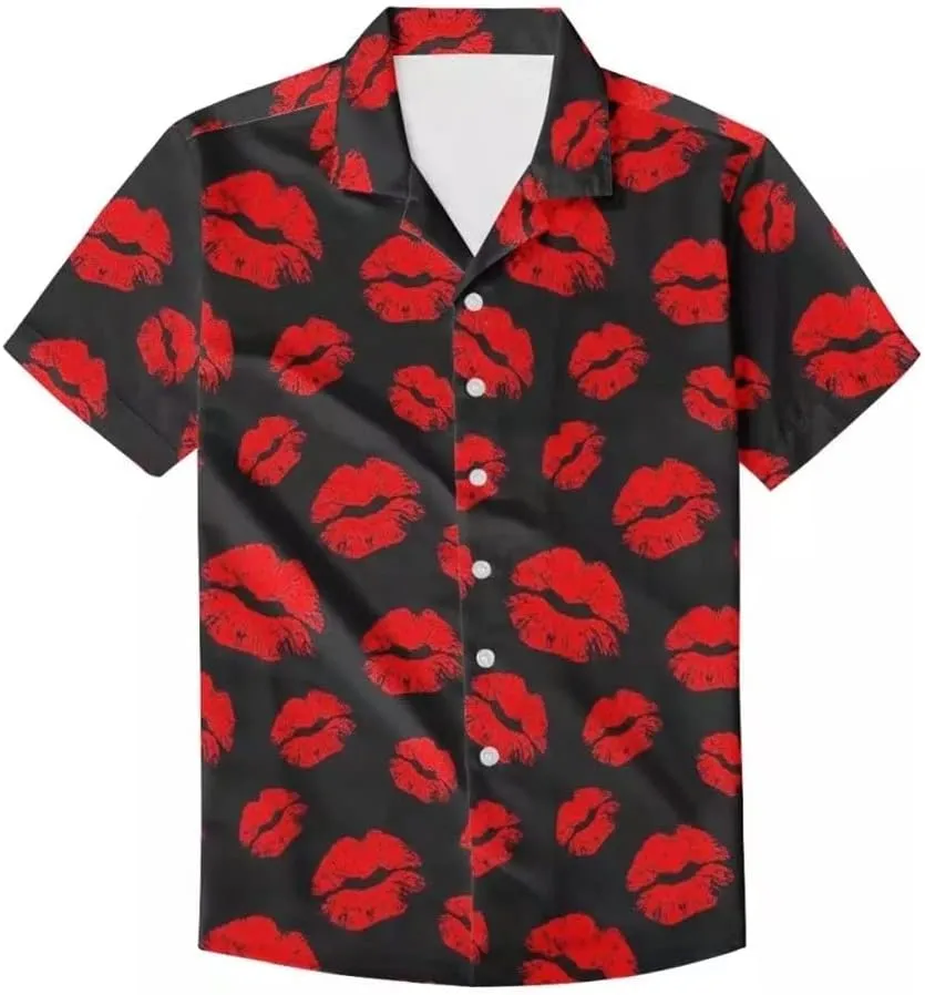 Men's Floral Print Fashion Button Down Casual Shirt Summer Top Short Sleeve