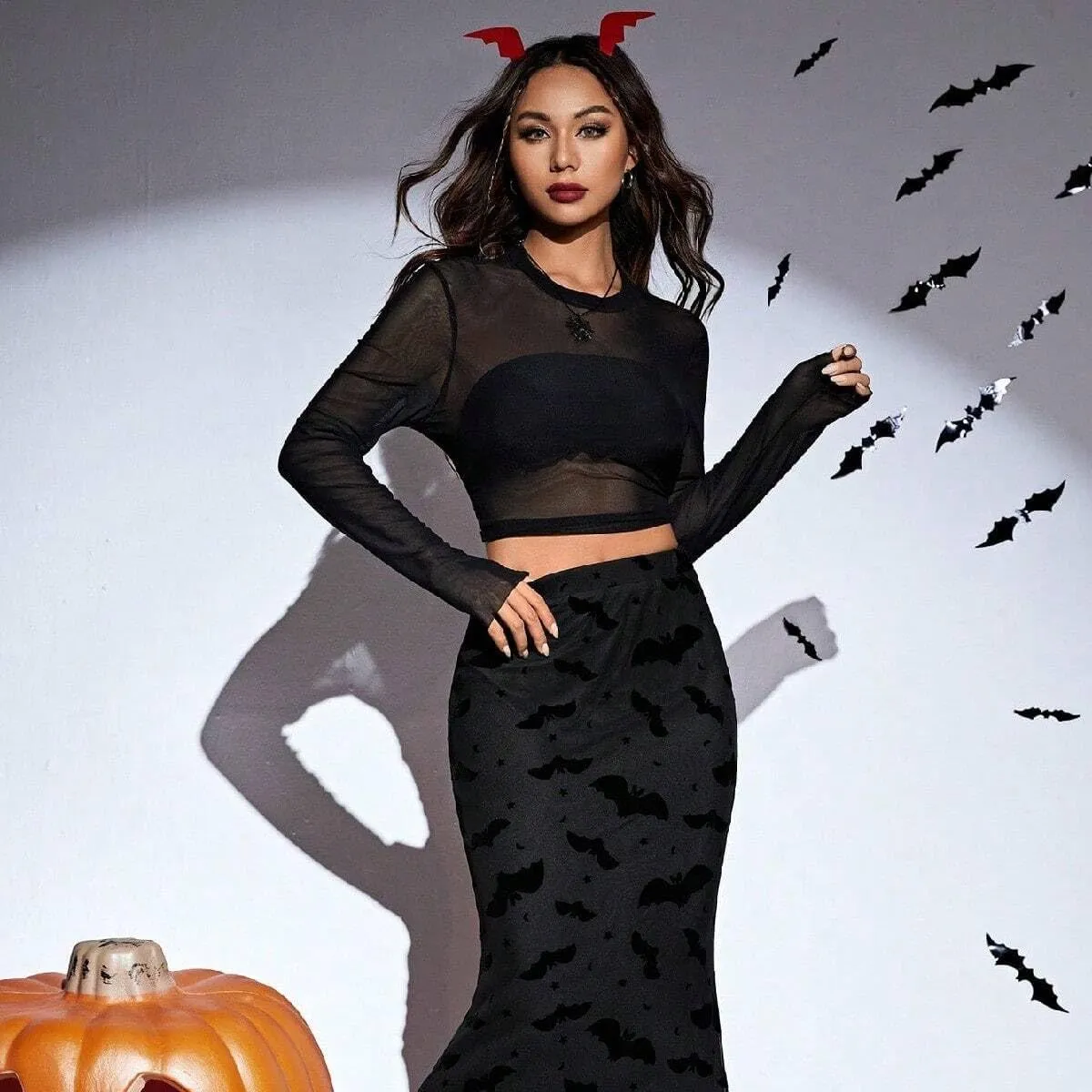 Mesh Crop Tops for Women Mock Neck Long Sleeve Crop Top See Through Shirt Top Sexy Clubwear