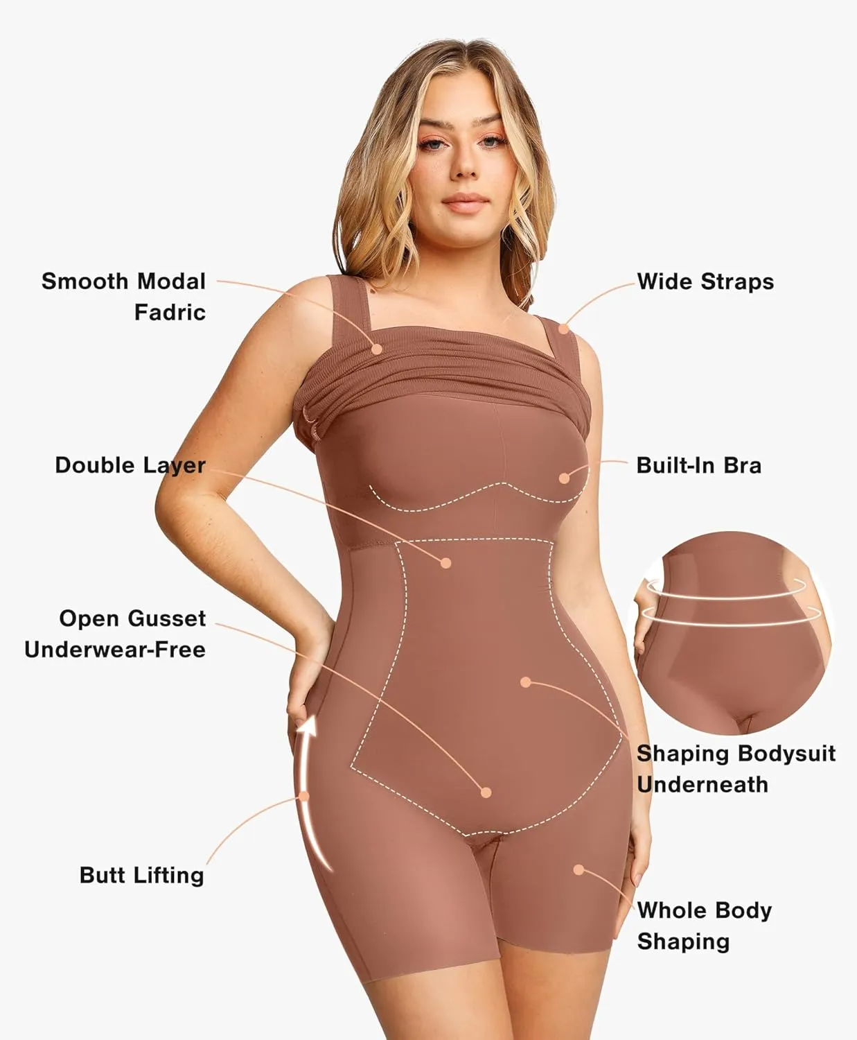 Popilush Cocktail Dresses for Women Built in Shapewear Bra 8 in 1 Square Neck Mini Slit Bodycon Summer Dress