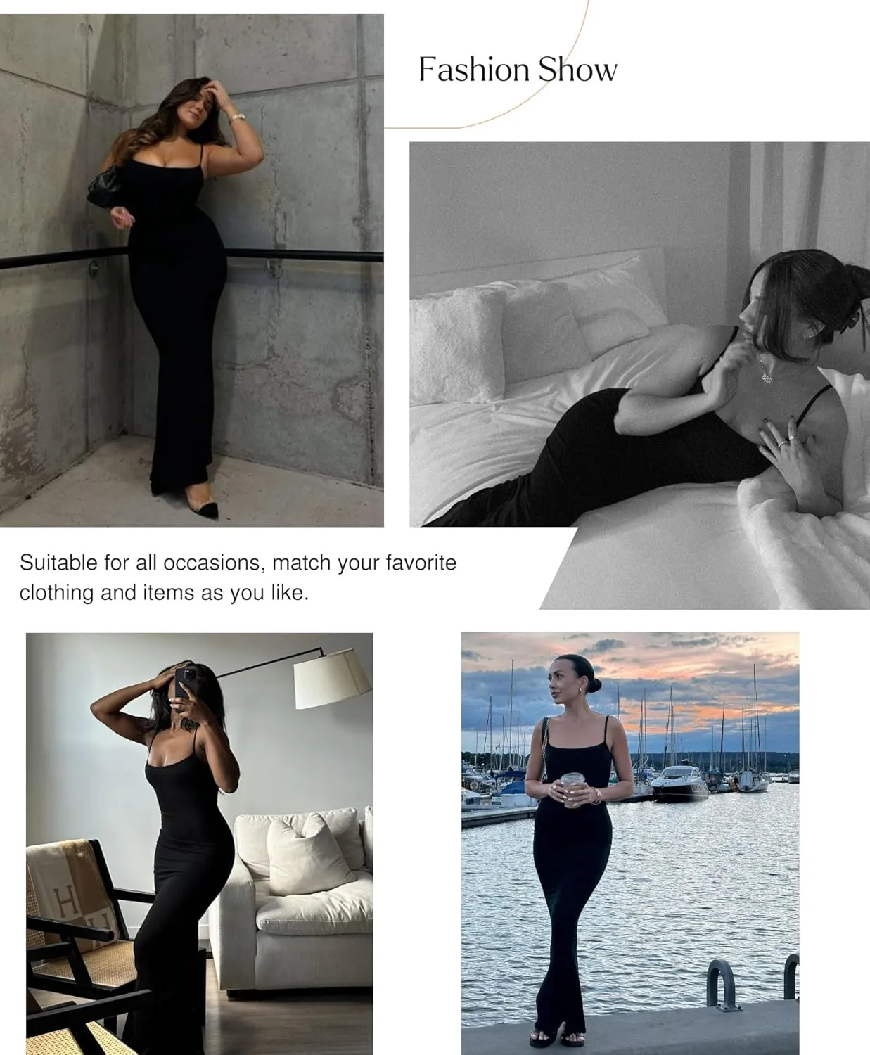 Popilush Summer Maxi Dress for Women - Cocktail Shapewear Dresses Built-in Bra Adjustable Straps Vacation Long Slip