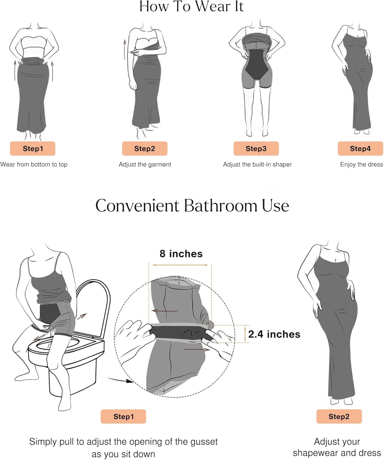 Popilush Summer Maxi Dress for Women - Cocktail Shapewear Dresses Built-in Bra Adjustable Straps Vacation Long Slip