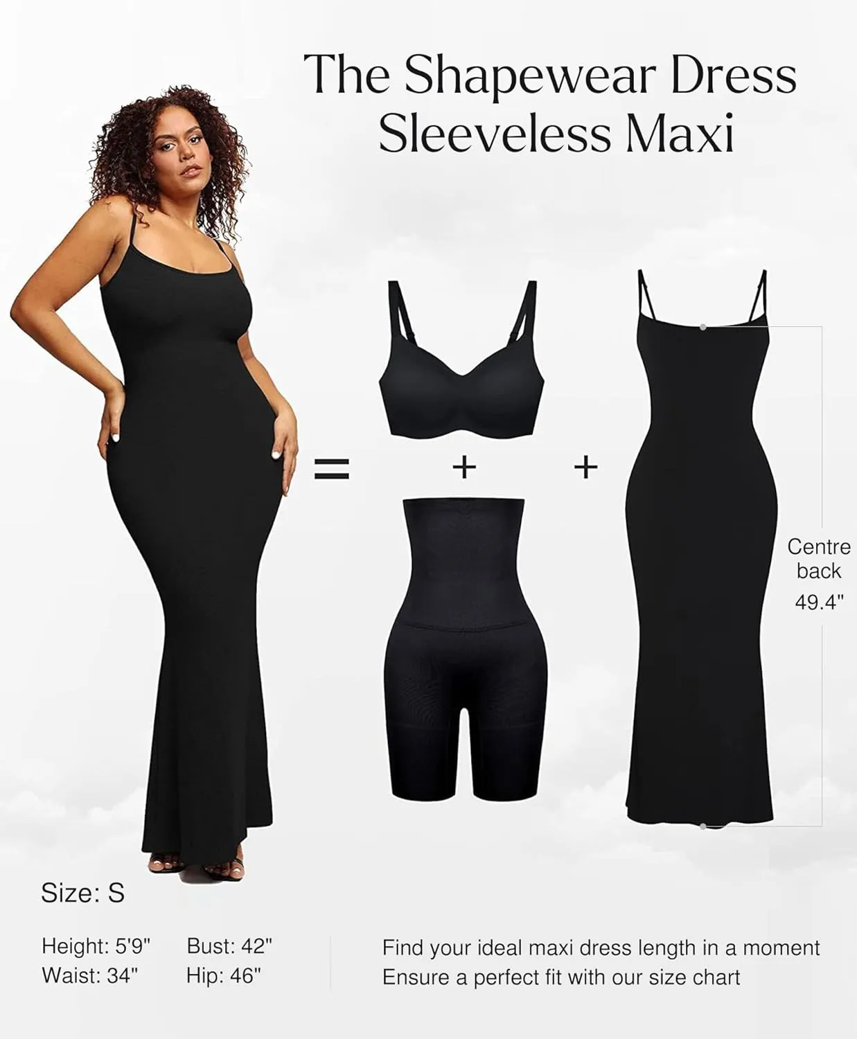 Popilush Summer Maxi Dress for Women - Cocktail Shapewear Dresses Built-in Bra Adjustable Straps Vacation Long Slip