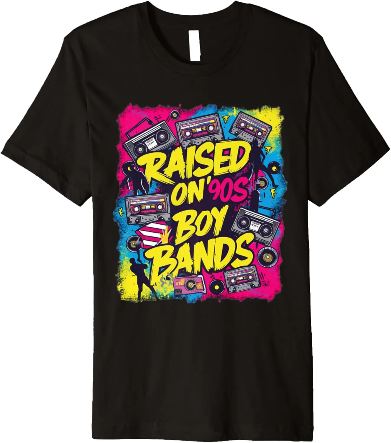 Raised on 90s Boy Bands: Retro Cassette Tape Style Premium T-Shirt