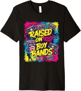 Raised on 90s Boy Bands: Retro Cassette Tape Style Premium T-Shirt
