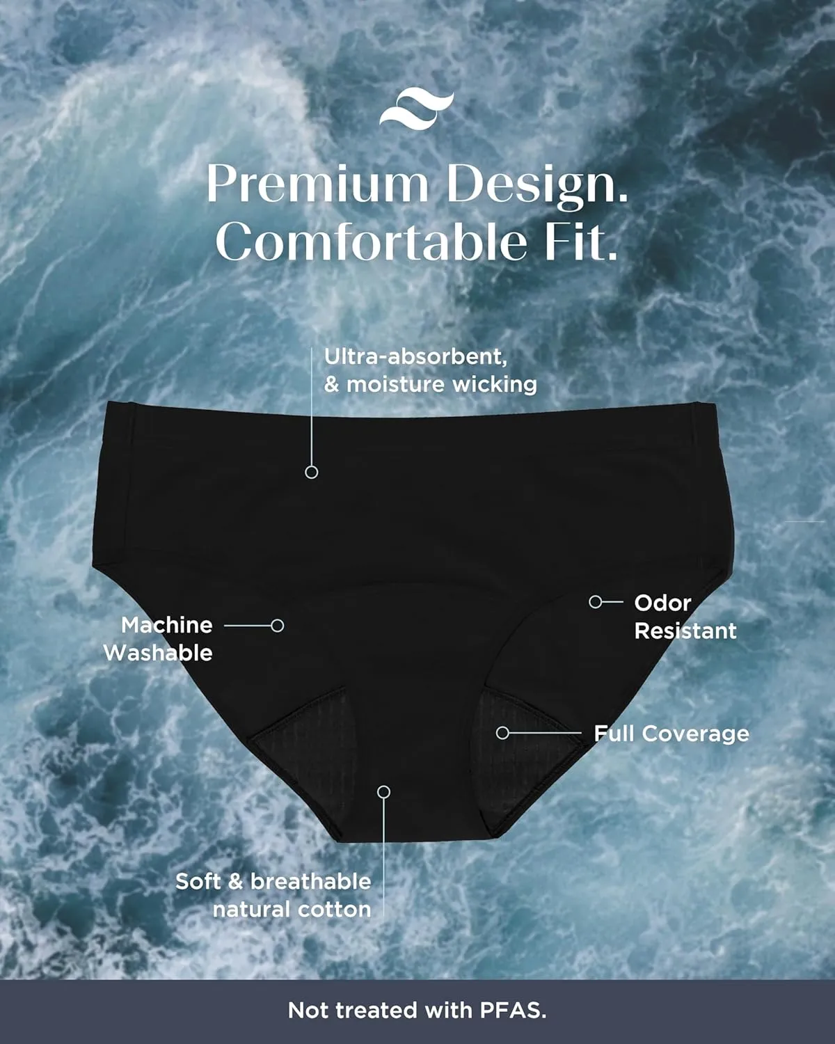 saalt EveryWear Cotton Brief Period Underwear - Heavy Absorbency - Comfortable, Thin, and Keeps You Dry from All Leaks