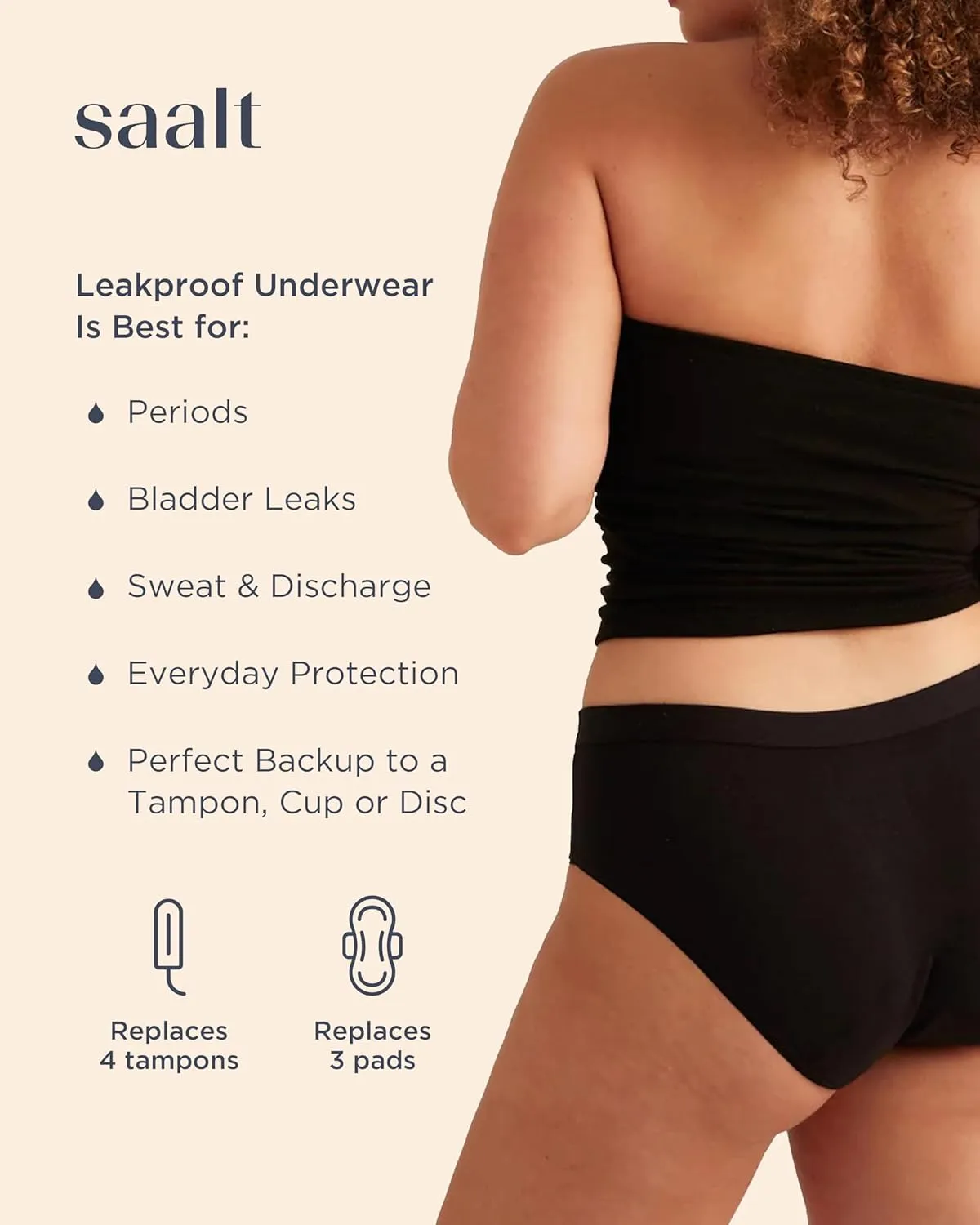 saalt EveryWear Cotton Brief Period Underwear - Heavy Absorbency - Comfortable, Thin, and Keeps You Dry from All Leaks