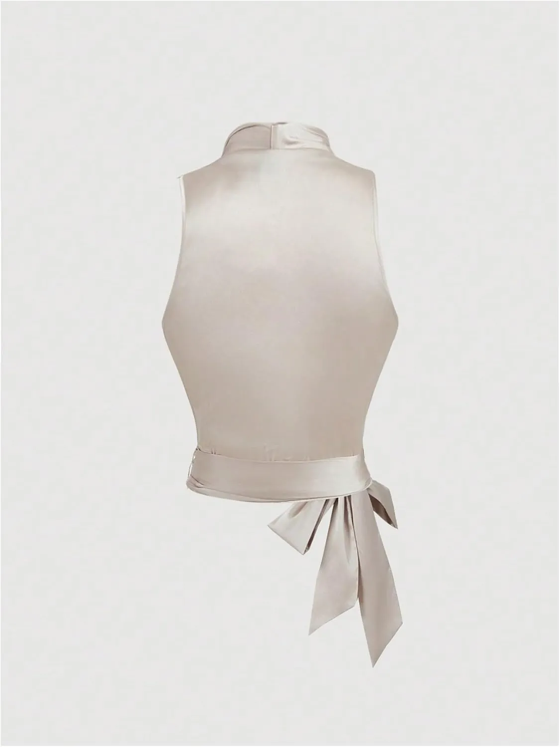 SHENHE Women's Satin Wrap Ruched Tie Side Tank Top Deep V Neck Sleeveless Elegant Blouse