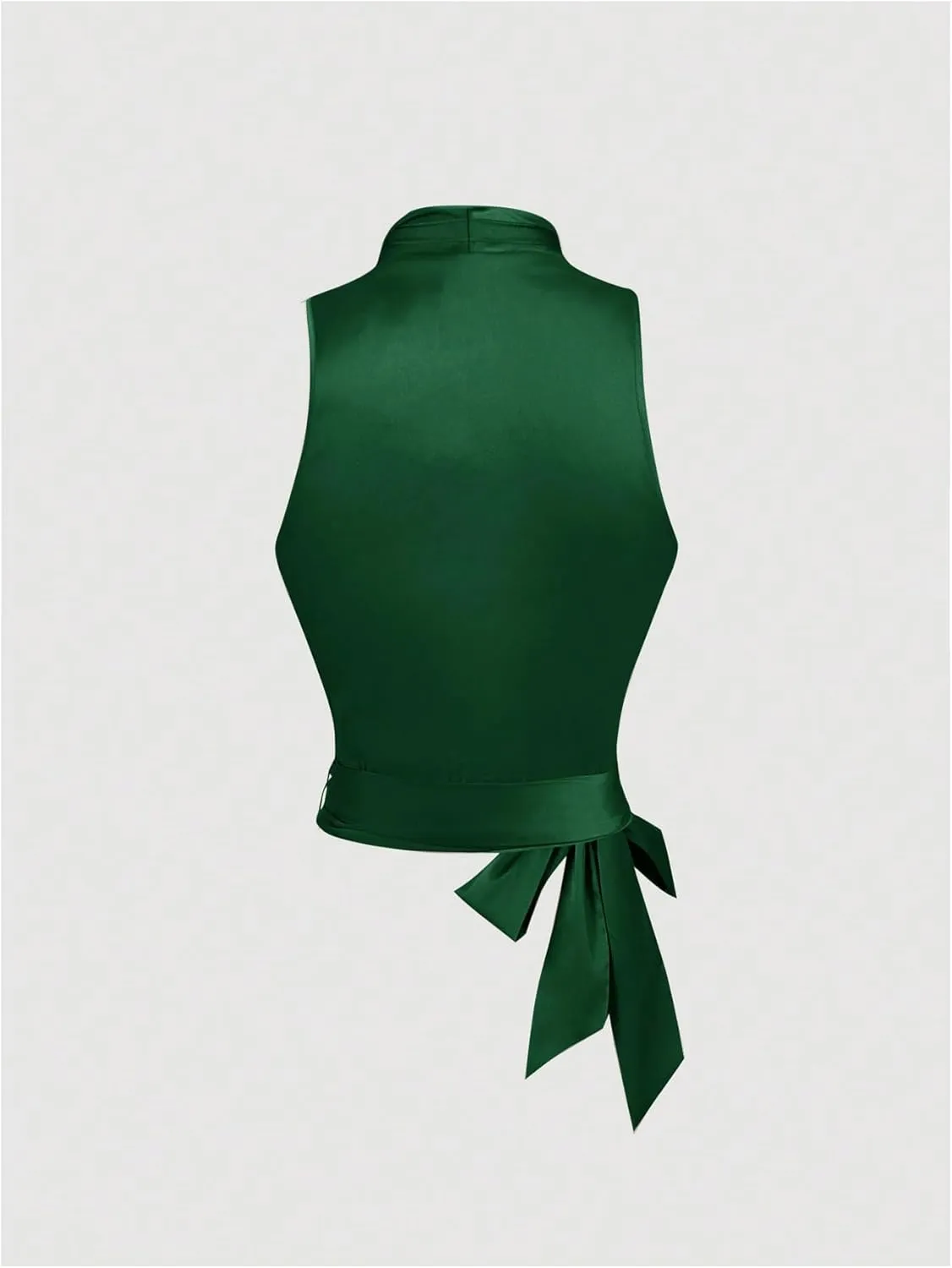 SHENHE Women's Satin Wrap Ruched Tie Side Tank Top Deep V Neck Sleeveless Elegant Blouse