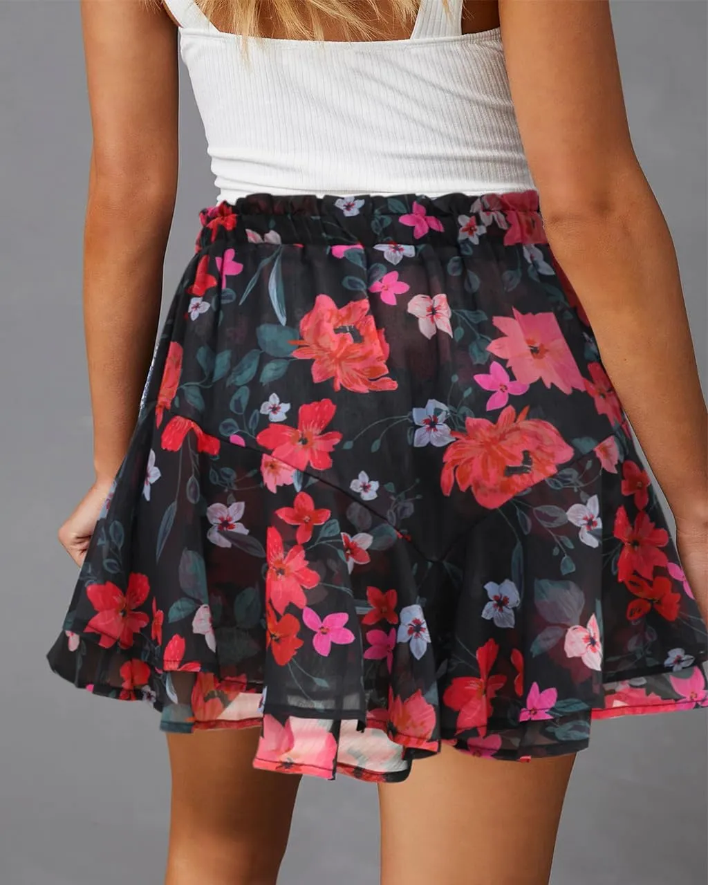 Siliteelon Flowy Boho Floral Skorts Ruffle Mini Chiffon Shorts for Women - Casual, Running, Tennis