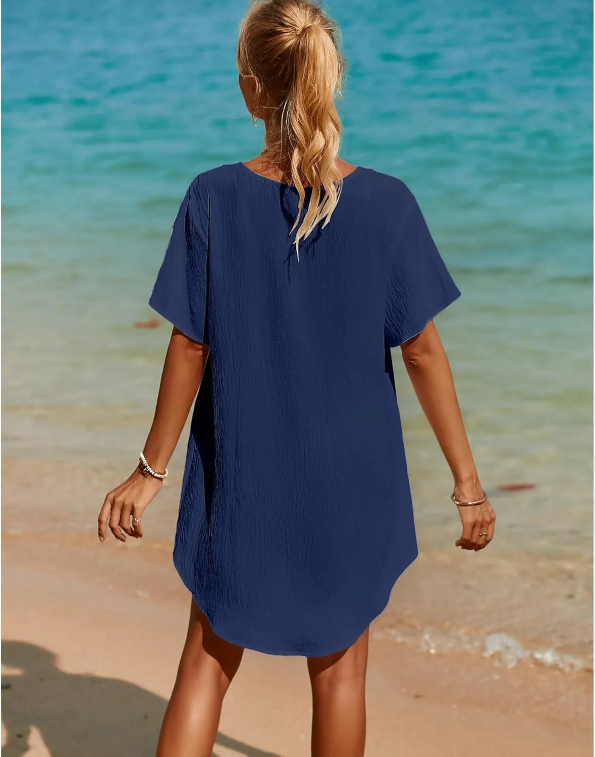 SimpleFun Womens Swimsuit Coverup Lace Crochet V Neck Bathing Suit Cover Up Dress Beach Cover Ups for Swimwear