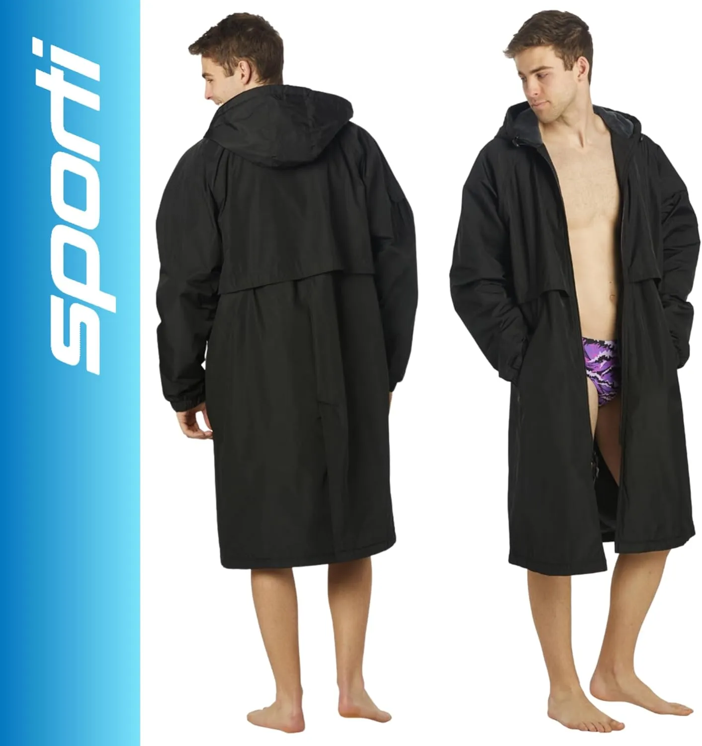 Sporti Unisex Swim Parka with Comfort Plush Fleece Lining, Multi Pocket Zipper - Water Resistant Swim Coats for Women & Men