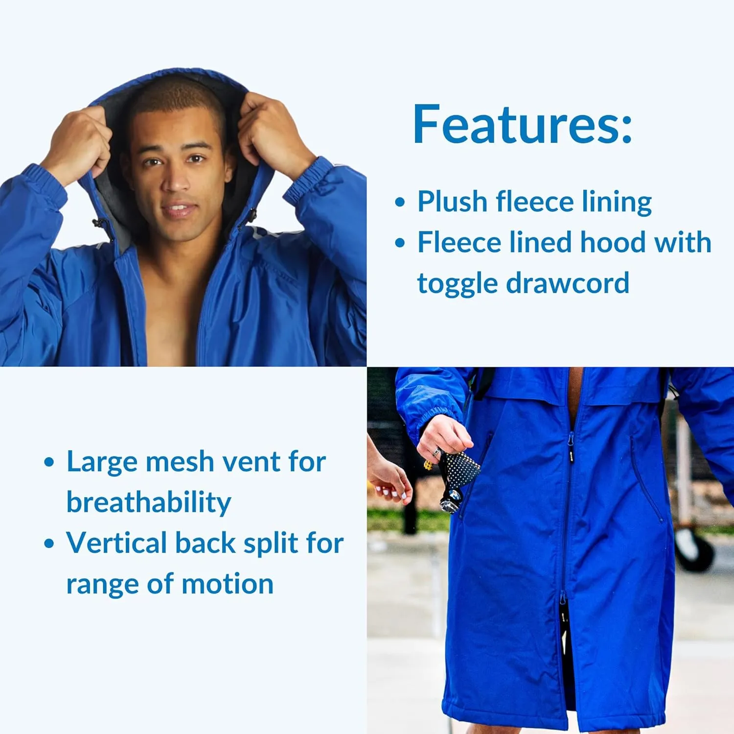 Sporti Unisex Swim Parka with Comfort Plush Fleece Lining, Multi Pocket Zipper - Water Resistant Swim Coats for Women & Men