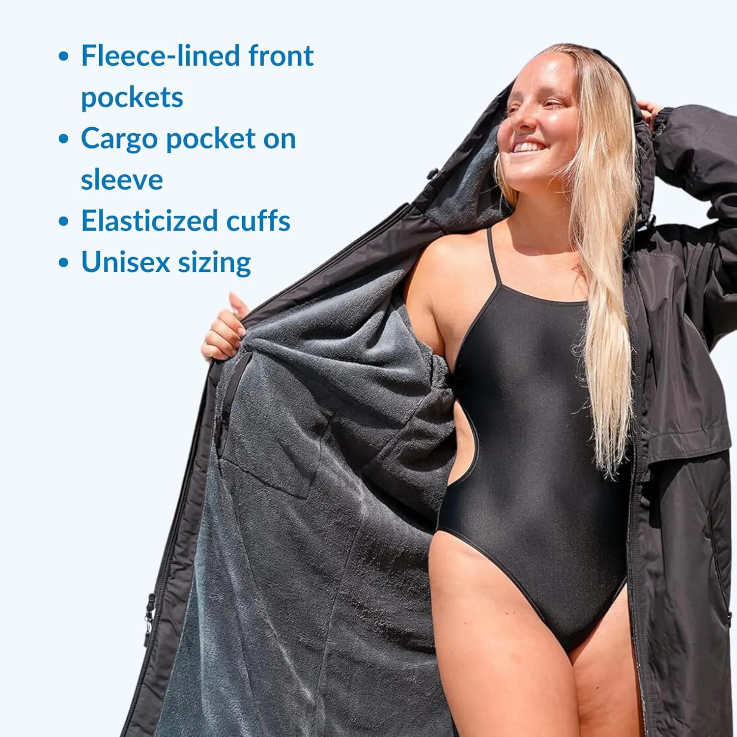 Sporti Unisex Swim Parka with Comfort Plush Fleece Lining, Multi Pocket Zipper - Water Resistant Swim Coats for Women & Men