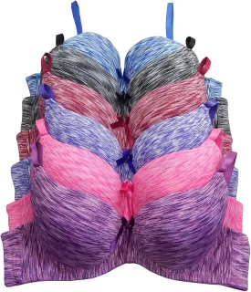 Viola's Secret 6 Pack of Color Print T-Shirt Bras B Cup C Cup and D Cup