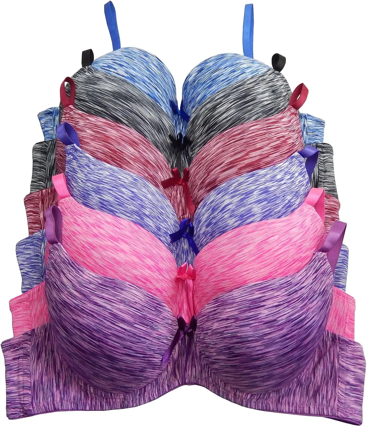 Viola's Secret 6 Pack of Color Print T-Shirt Bras B Cup C Cup and D Cup