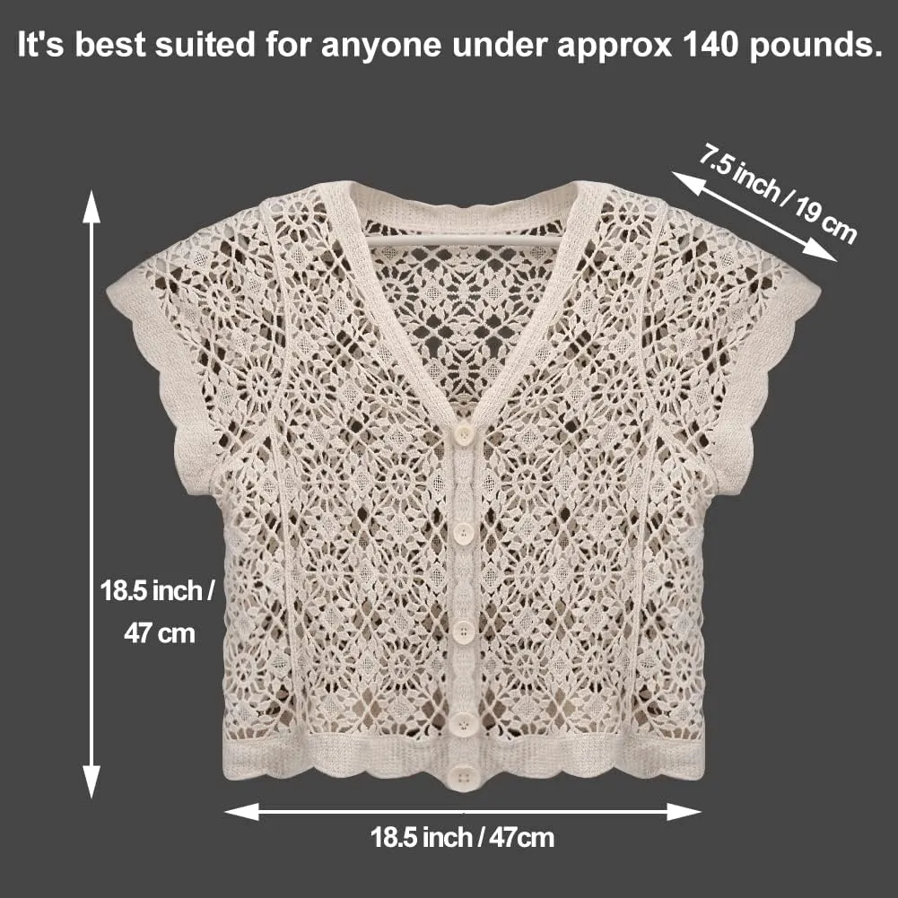Women Cardigan Hollow Out Floral Cardigans White Crochet Shrugs