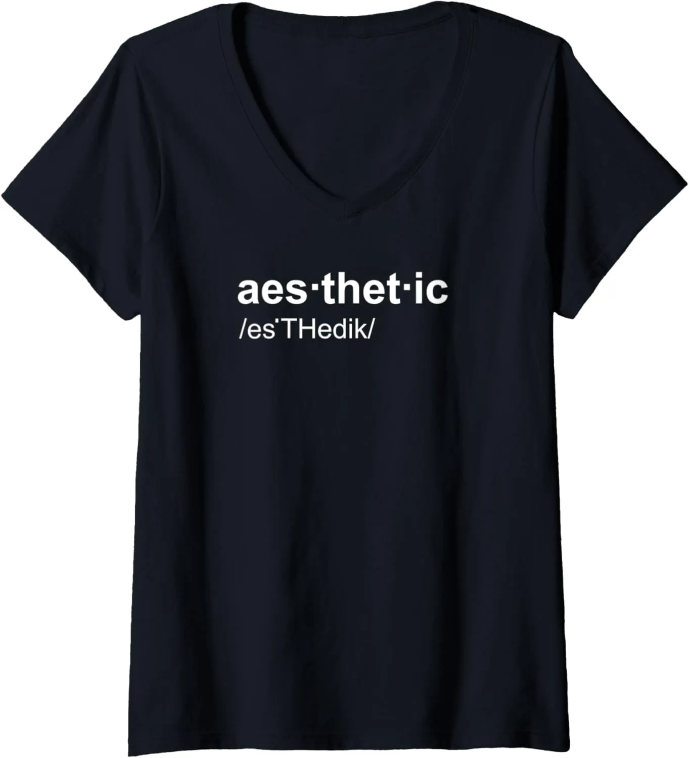 Womens Aesthetic Word Dictionary Style Lettering Print Minimalist V-Neck T-Shirt