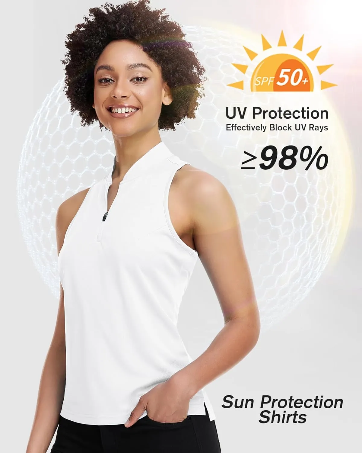 Women's Golf Shirt Sleeveless, V Neck Raceerback Polo Shirts Moisture Wicking, Quick Dry Ladies Tennis T Shirts
