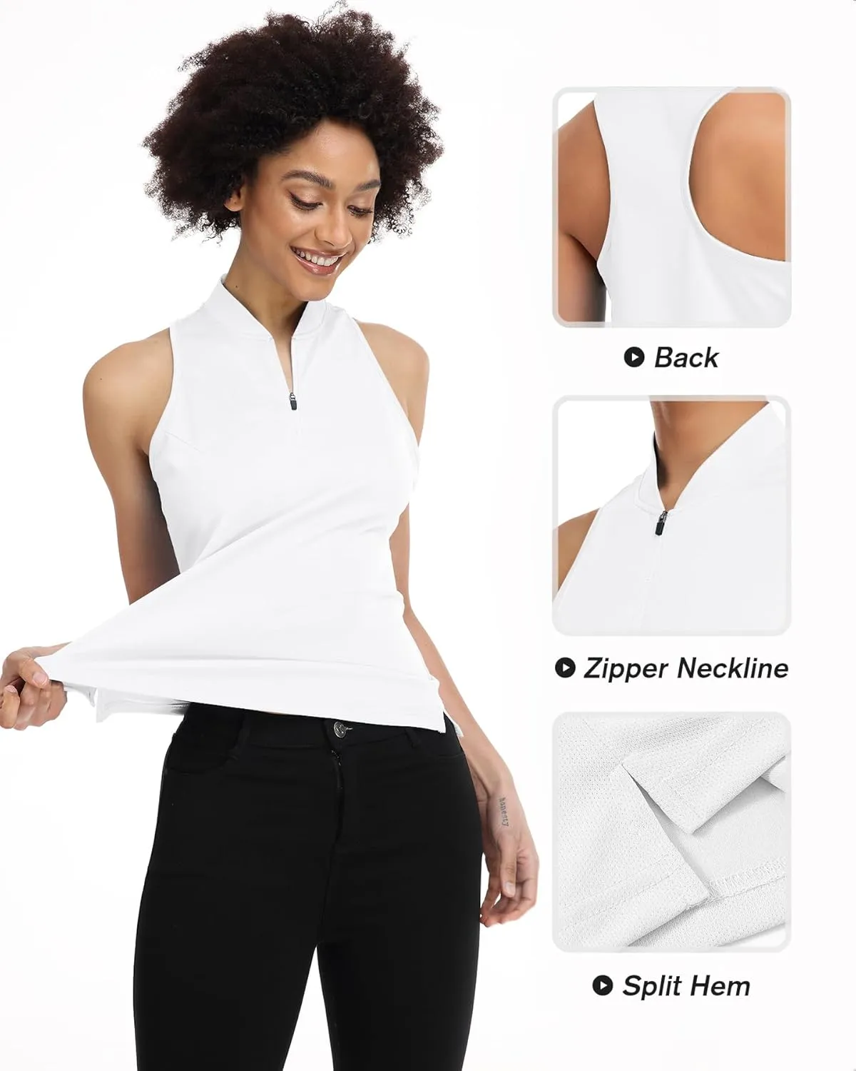 Women's Golf Shirt Sleeveless, V Neck Raceerback Polo Shirts Moisture Wicking, Quick Dry Ladies Tennis T Shirts