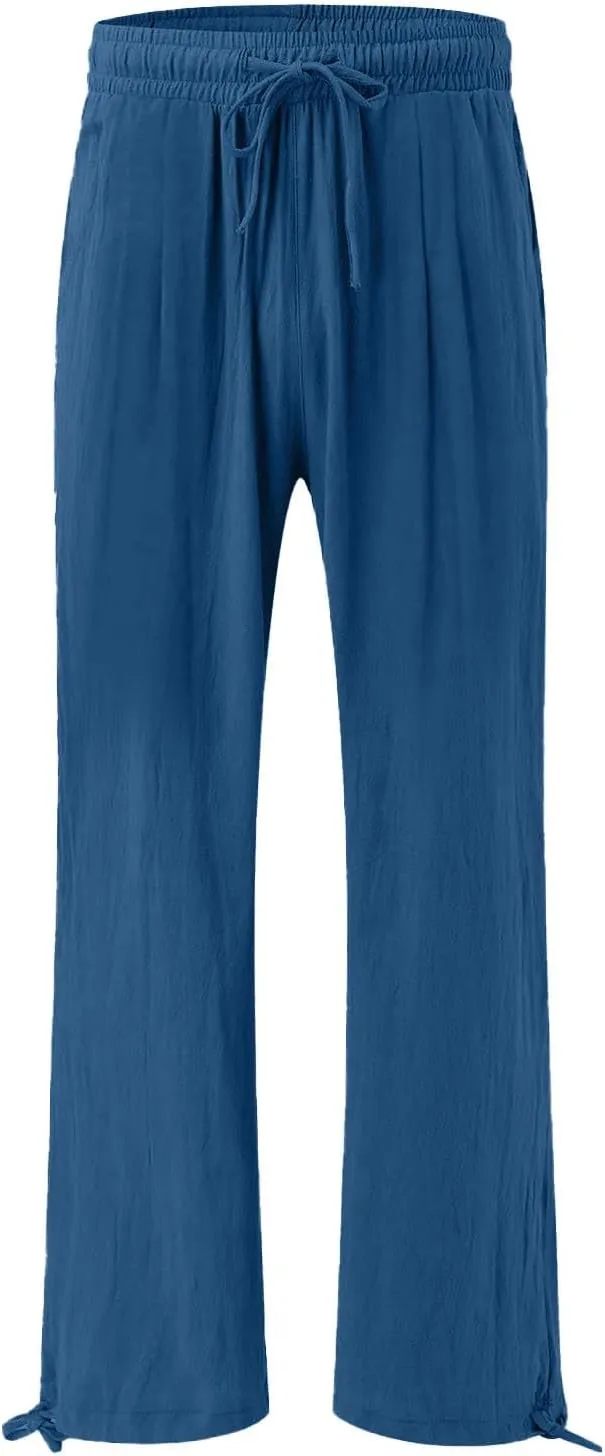 Women's Linen Summer Palazzo Pant Flowy Wide Leg Beach Pants High Waist Work Trouser with Pocket