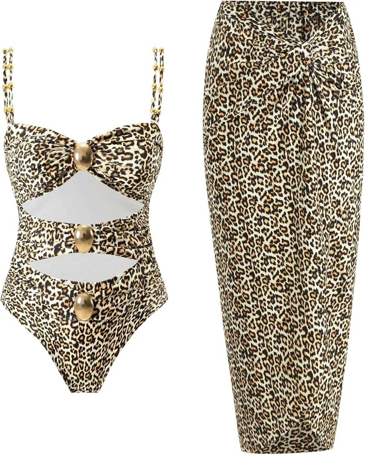 Women's One Piece Swimsuit with Cover up Set Beach Wrap Skirt Retro Bikini Set Two Piece Bathing Suit with Cover up