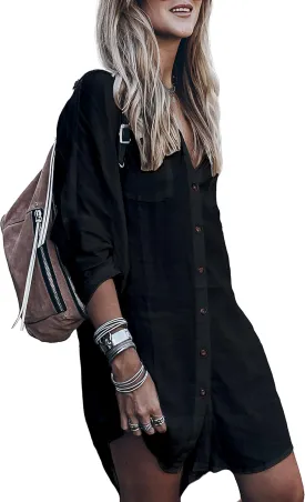 Womens Swimsuit Cover up,Silky Button Down Shirt Midi Dress Kimono,Summer Bathing Suit Beach Coverups for Women (CP-Aline)