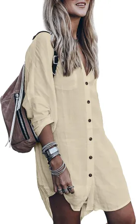 Womens Swimsuit Cover up,Silky Button Down Shirt Midi Dress Kimono,Summer Bathing Suit Beach Coverups for Women (CP-Aline)